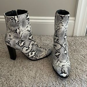 Faux snakeskin booties